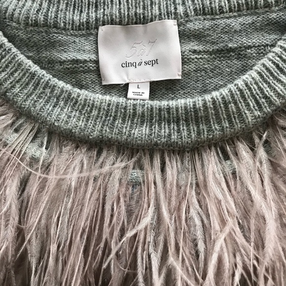 cinq a sept sweater, pink ostrich feather neck detail - Picture 4 of 6
